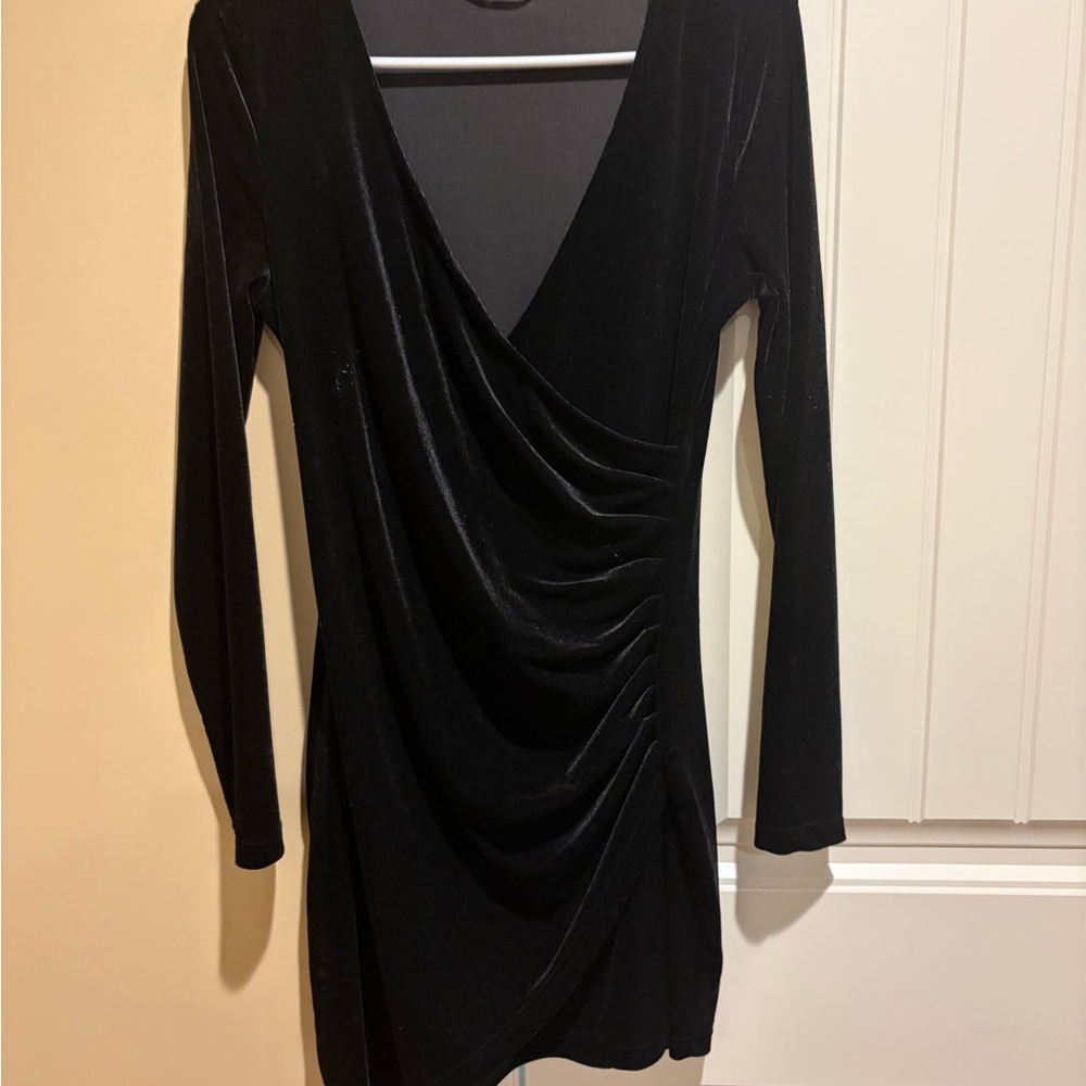 SHEIN Black Draped Long Sleeve Dress